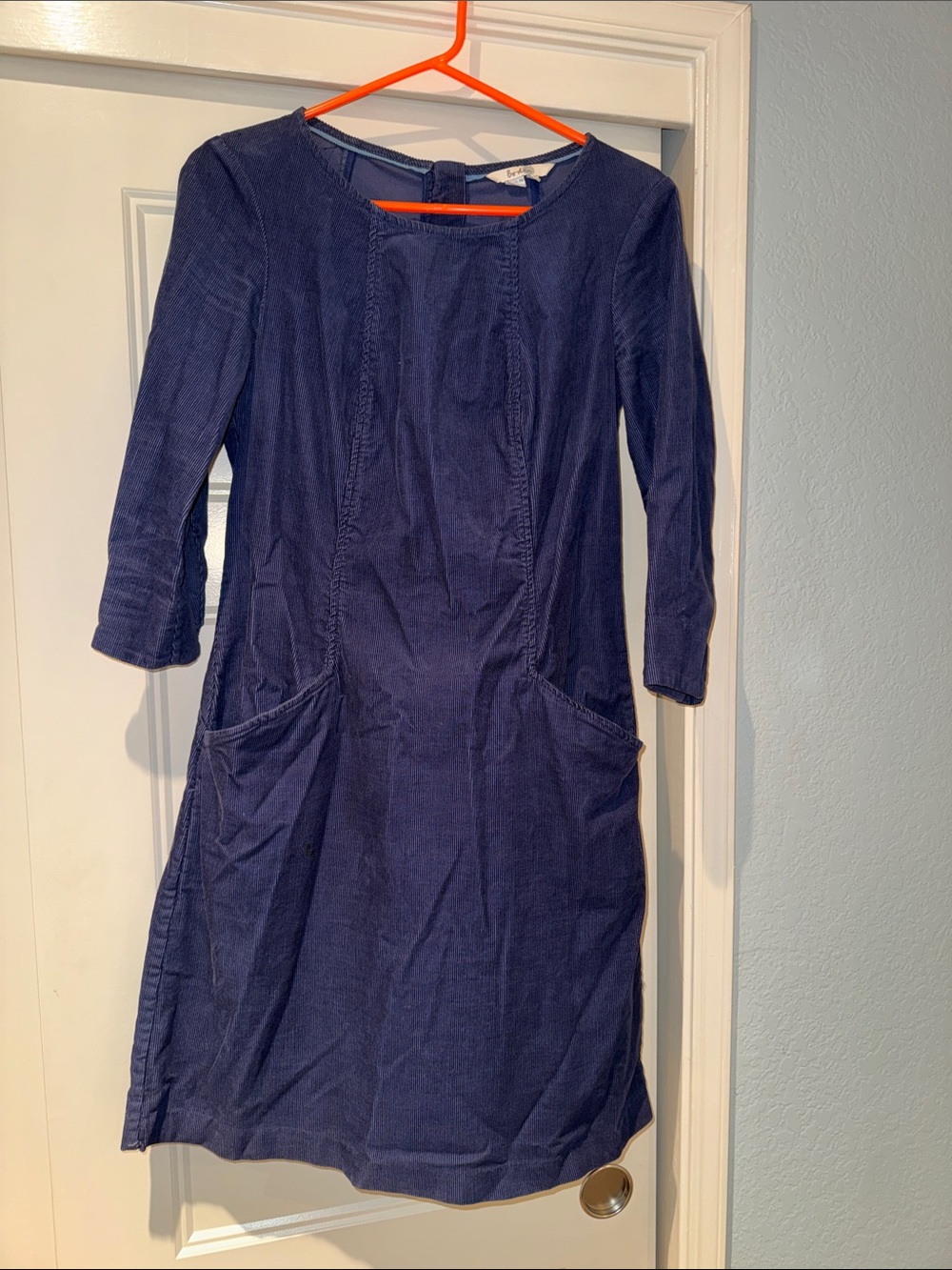 Boden Classic Navy Corduroy 3/4 Length Sleeve Pocket Dress